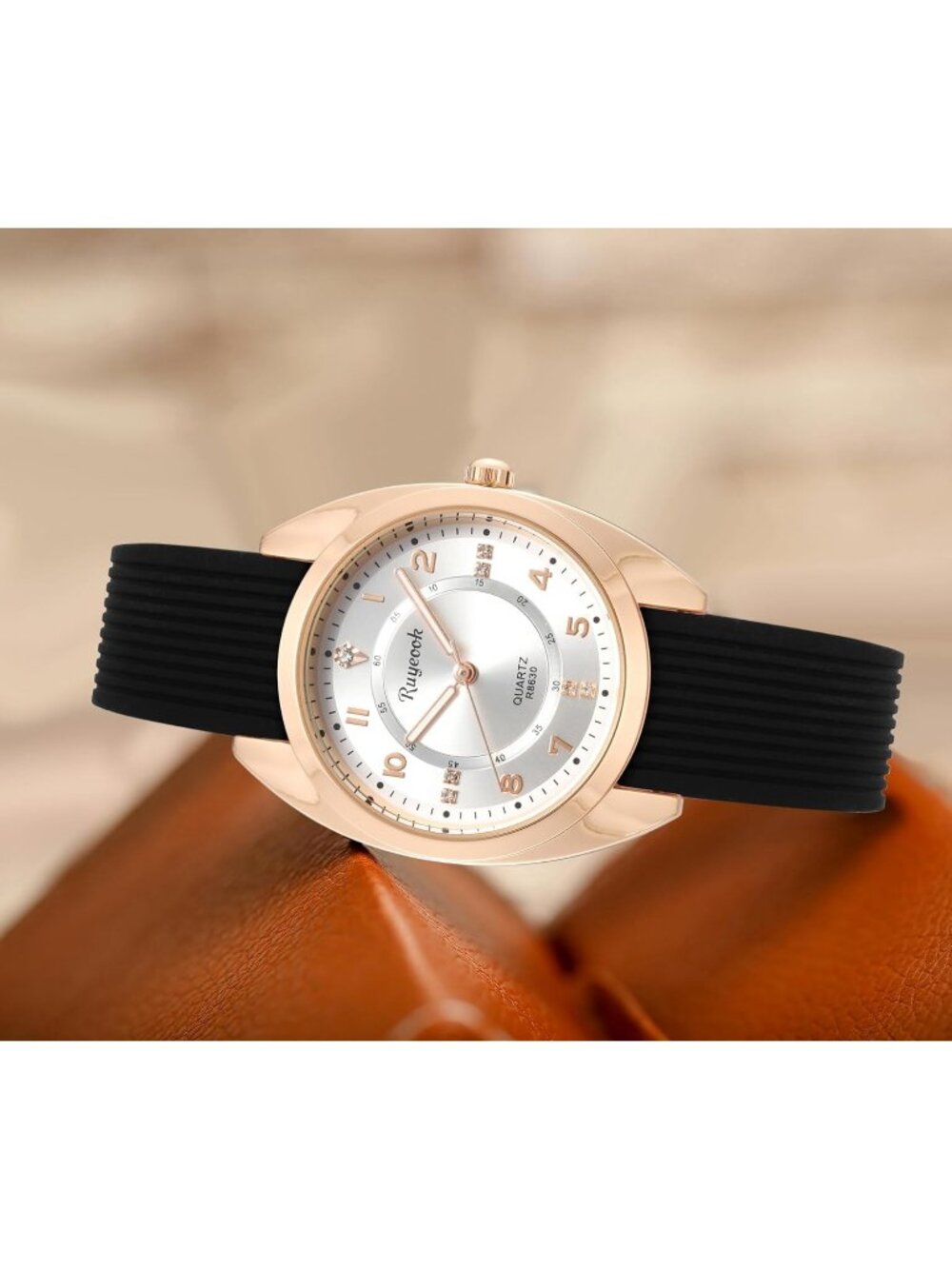 Women's Black White Analog Quartz Elegant Silicone Band Waterproof Wrist Watch - Picture 2 of 6